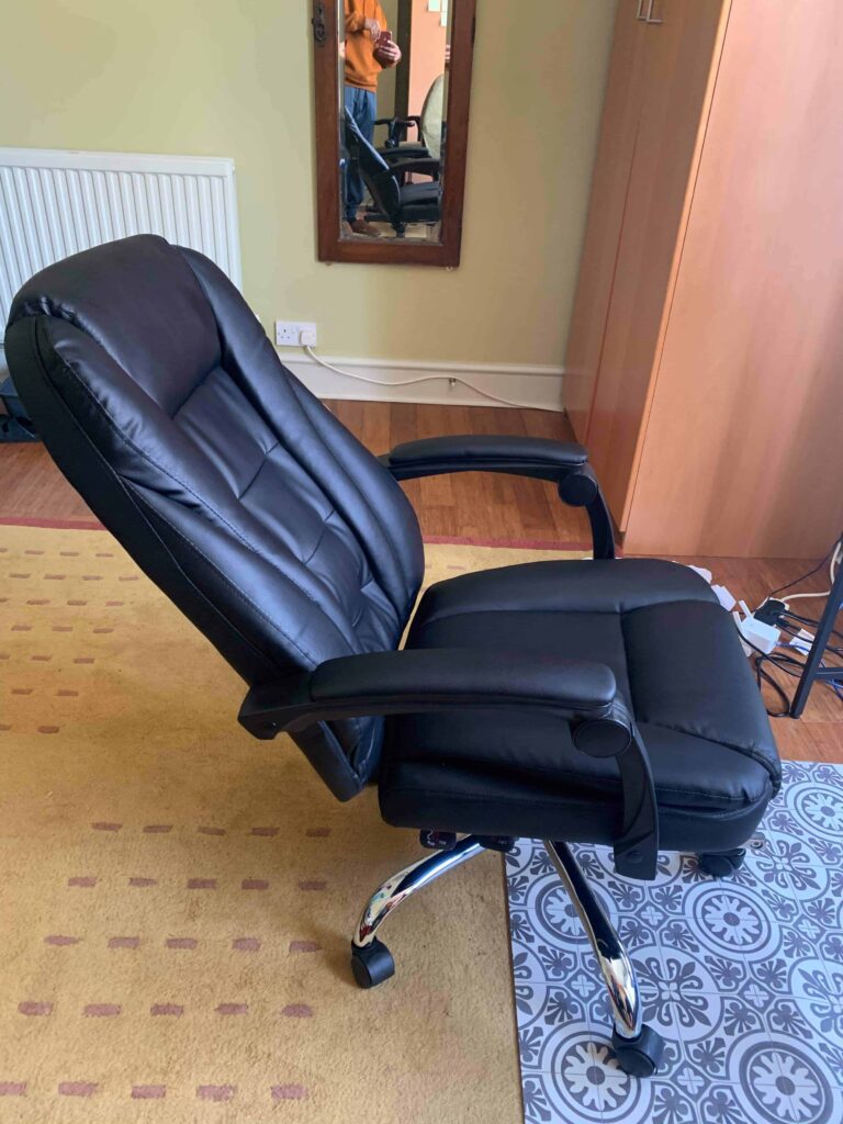 view of executive adjustable reclining computer office chair with footrest our unboxing package arrival home office