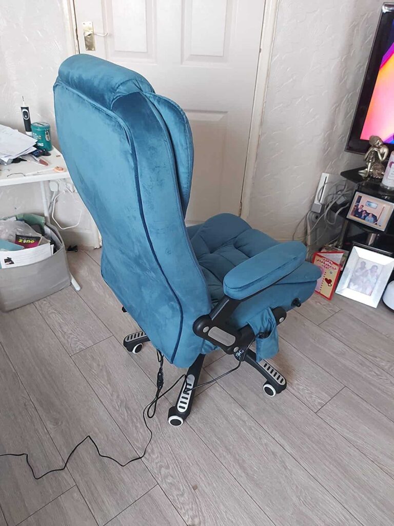 view of lumbar focused extra padded heat and massage office chair our unboxing package arrival home office