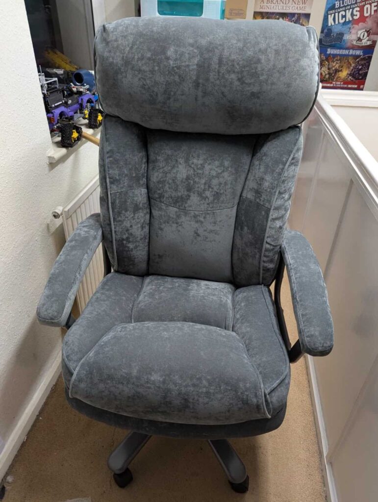 view of unboxed best heavy duty office chair 30 stone for person chair 440 lbs tried and tested for several week unboxing purchased package arrival at home testing experience