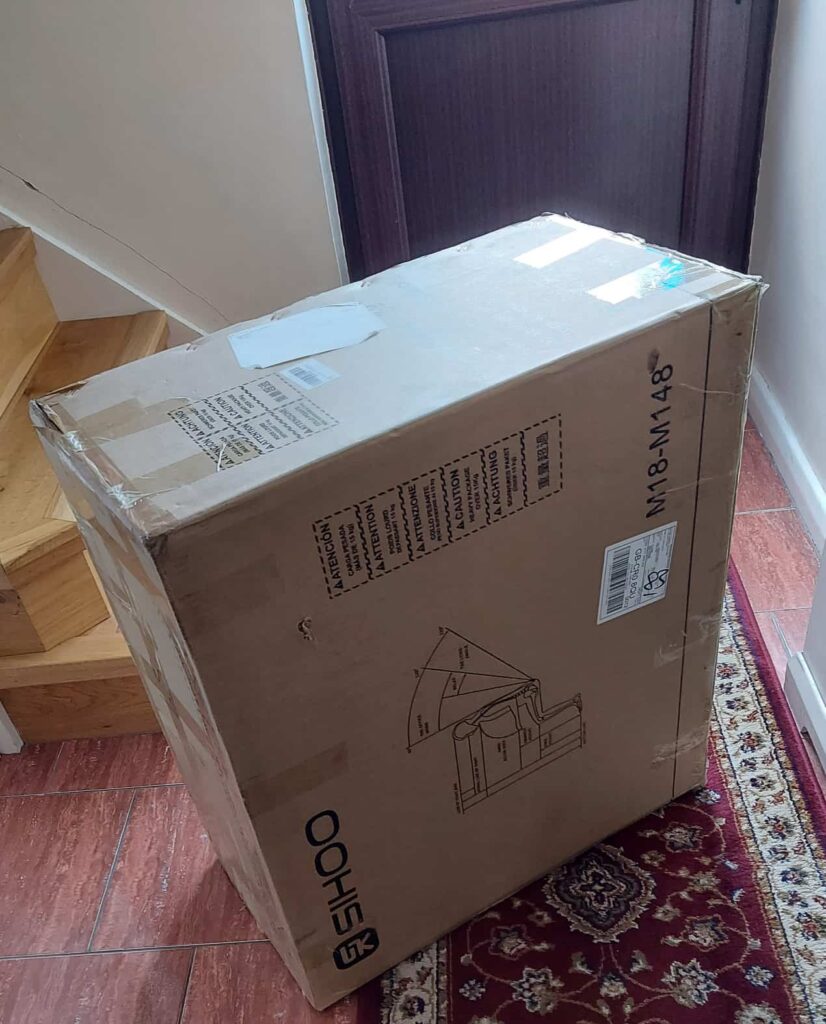 view of unboxed sihoo m18 office chair for back pain uk tried and tested for several week unboxing purchased package arrival at home testing experience